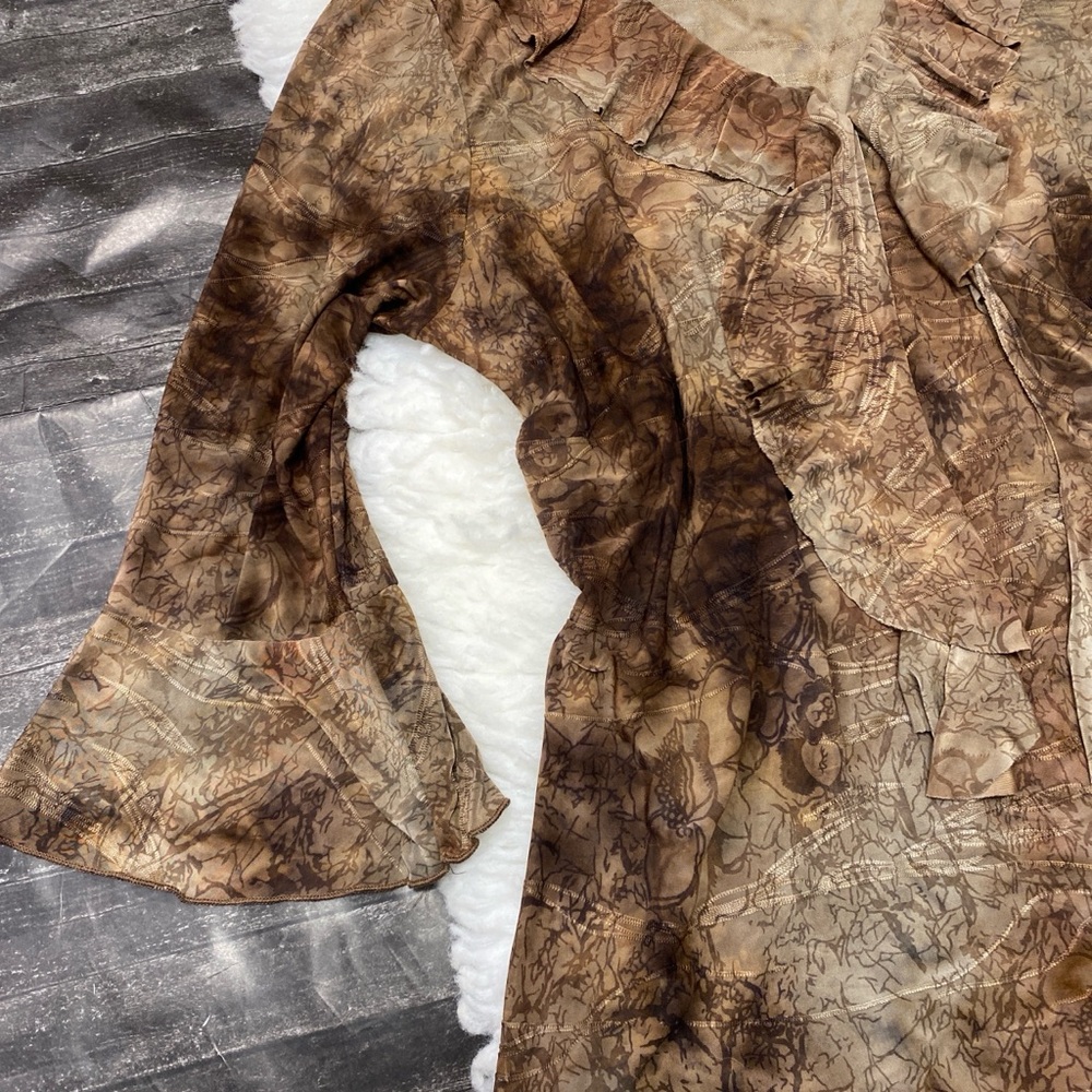 DRESSBARN BOHO BROWN ABSTRACT PRINT BELL SLEEVE Y2K FESTIVAL ROMANTIC - Picture 6 of 9